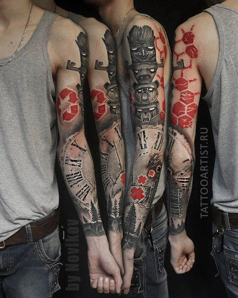 Tatuagens masculinas no braço trash poke