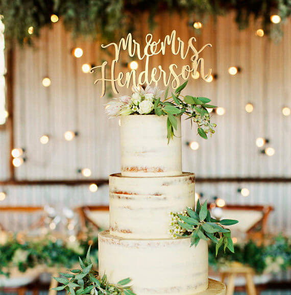 topo do bolo de casamento com nomes